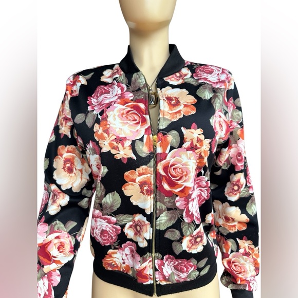 Floral Women's Bomber Jacket in Black and Pink - Picture 1 of 10